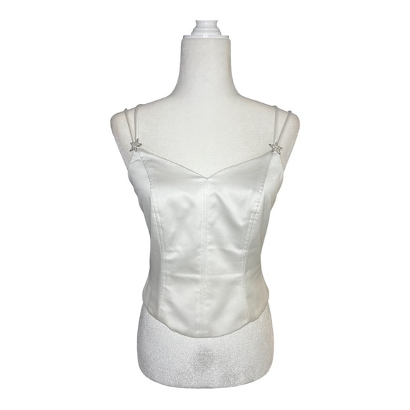 White Silk Corset Y2K Tank Embellished Mcbling - Picture 1 of 7